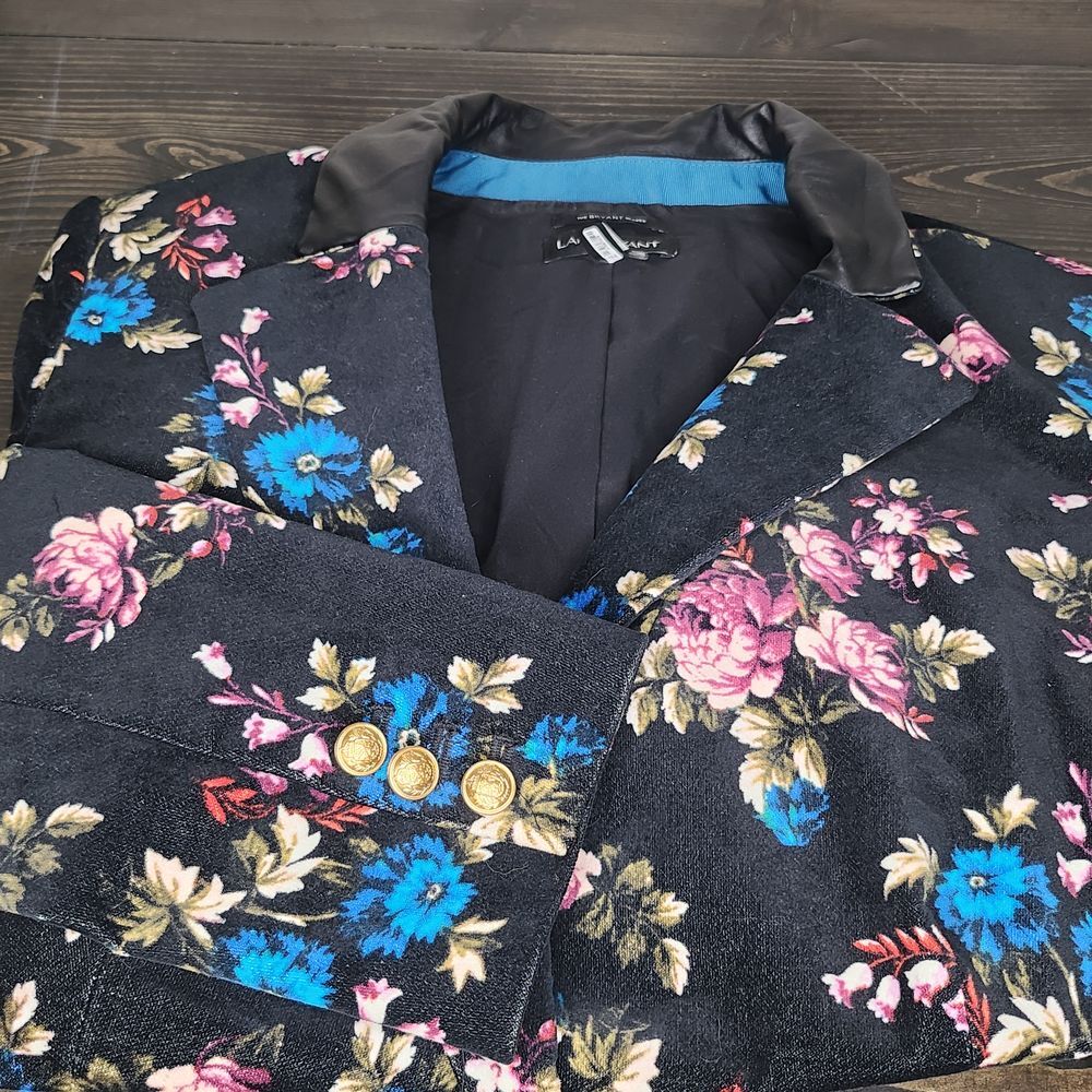 Lane Bryant the Bryant Blazer Size 14 Black‎ Floral Velvet Faux Leather Collar